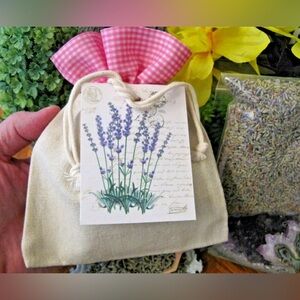 New Lg Rustic Farmhouse Pink Gingham Sachet Bag w/ Tag & 1 Cup Natural Lavender